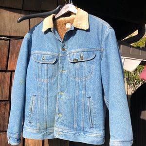 Vintage Brown Sherpa Lined Denim Button Up Jacket